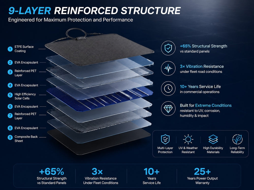 Nine-layer reinforced flexible solar panel structure