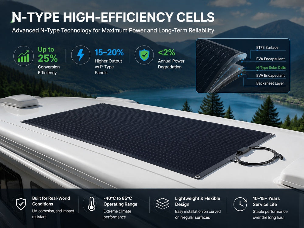N-type high-efficiency solar cells for commercial vehicles